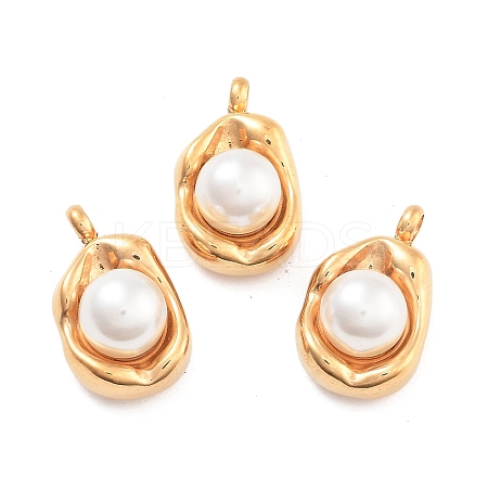 304 Stainless Steel Inlay ABS Pearl Pendants STAS-S131-02G-1