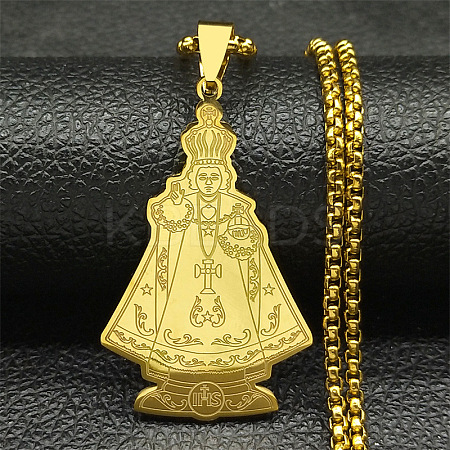 201 Stainless Steel Saint Benedict Medal Pendant Necklaces LS-NJEW-K283-37G-1