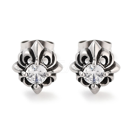 Flower 316 Surgical Stainless Steel Pave Clear Cubic Zirconia Stud Earrings for Women Men EJEW-Z050-20AS-1