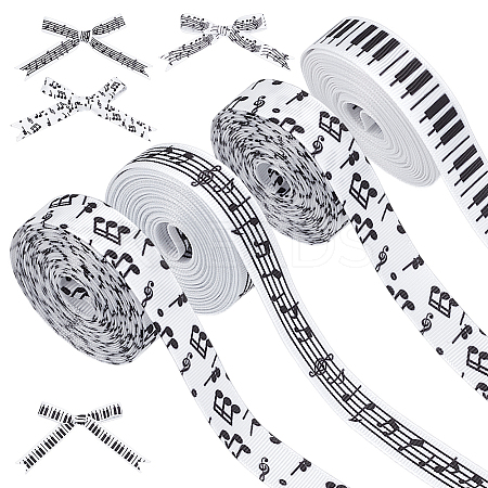 4 Rolls 4 Styles Polyester Musical Note & Piano Keys Printed Ribbon Sets OCOR-PH0004-65-1