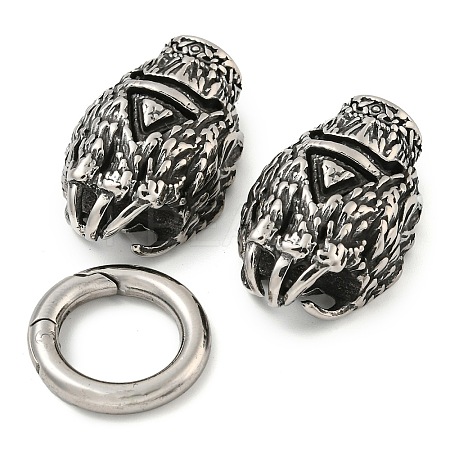 Tibetan Style 304 Stainless Steel Spring Gate Rings FIND-Z046-06AS-07-1