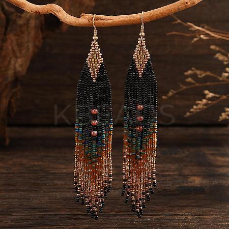 Bohemian Vintage Handmade Glass Seed Beads Rhombus Dangle Earrings PE6522-1