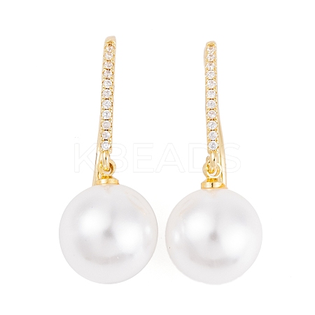 Rack Plating Brass Cubic Zirconia ABS Pearl Earring Hooks EJEW-S219-16G-01-1
