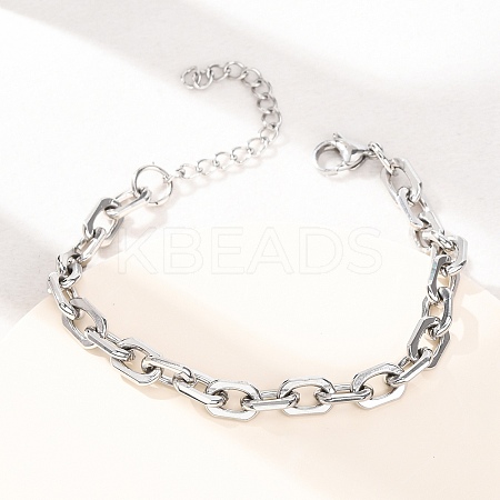 304 Stainless Steel Oval Link Chain Bracelets for Women BJEW-F529-03P-1