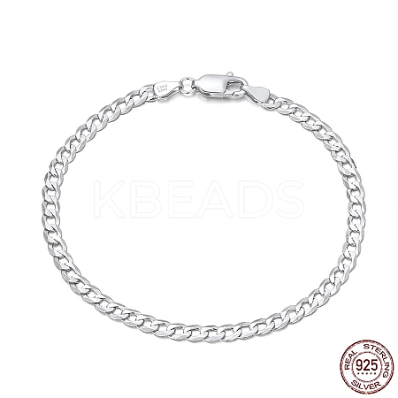 Rhodium Plated 925 Sterling Silver Curb Chain Bracelets BJEW-I314-007B-P-1