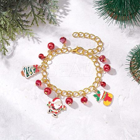 Christmas Alloy Enamel Charm Bracelets BJEW-JB12076-02-1