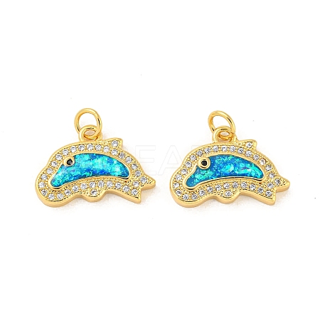 Brass Micro Pave Cubic Zirconia with Synthetic Opal Pendants KK-D096-06A-G-1