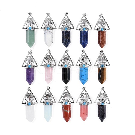 Natural & Synthetic Mixed Gemstone Faceted Pointed Bullet Big Pendants G-H076-02P-1