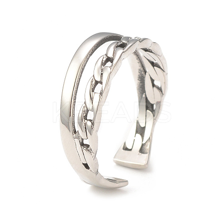 Non-Tarnish 304 Stainless Steel Double Line Open Cuff Ring for Women RJEW-I096-13P-1