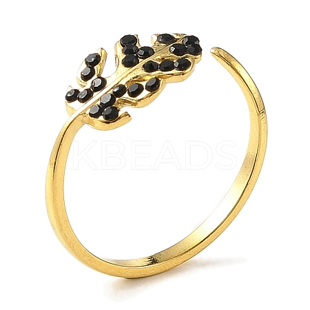 304 Stainless Steel Rhinestone Open Cuff Rings for Women RJEW-F166-24G-02-1