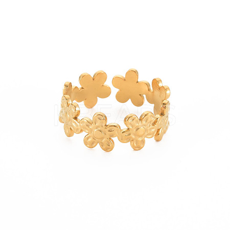 Ion Plating(IP) 304 Stainless Steel Flower Wrap Open Cuff Ring for Women RJEW-S405-173G-1