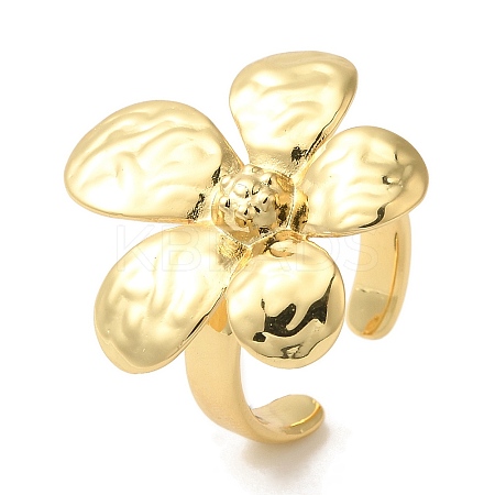 Flower Rack Plating Brass Cuff Rings for Women RJEW-G323-06G-1