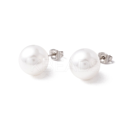 6 Pair Shell Pearl Round Ball Stud Earrings EJEW-A067-18B-P-1