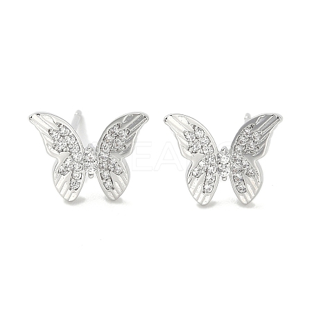 Rack Plating Brass Micro Pave Clear Cubic Zirconia Stud Earrings for Women EJEW-M260-13P-A-1