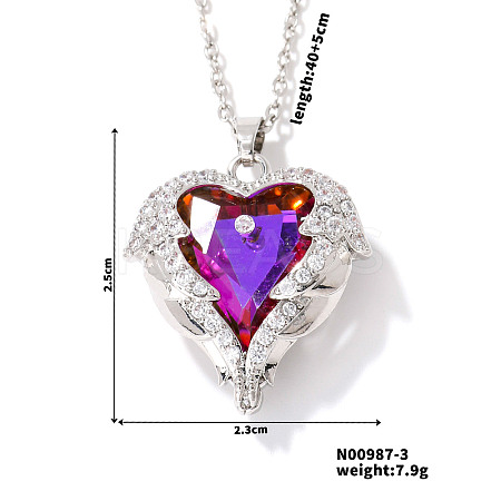 Shiny Gradient Crystal Ocean Heart Pendant Necklace with Full Rhinestone LS-PF5325-3-1