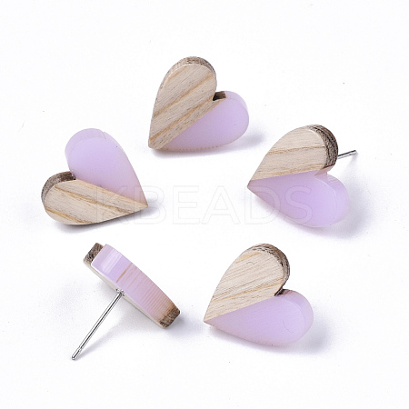 Transparent Resin & Wood Stud Earrings EJEW-N017-002A-D03-1