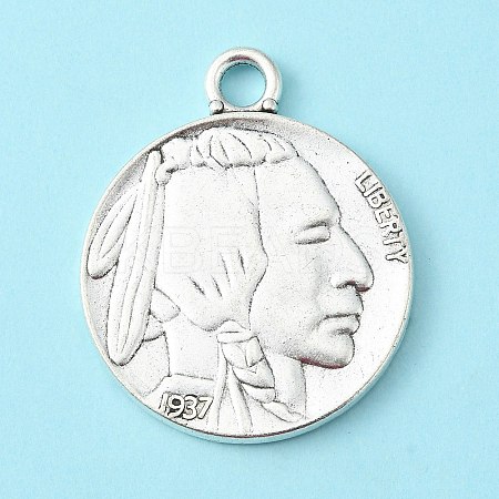 Antique Silver Tibetan Style Alloy Coin Pendants X-TIBEP-GC001-AS-RS-1