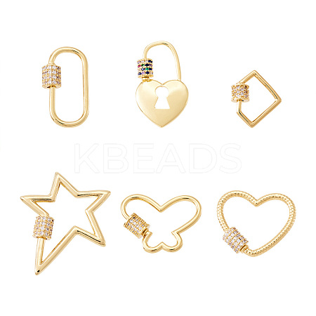 Brass Micro Pave Clear Cubic Zirconia Screw Carabiner Lock Charms ZIRC-TA0001-13G-1