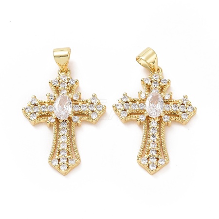 Brass Cubic Zirconia Pendants ZIRC-I062-31G-1