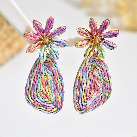 Iron & Raffia Stud Dangle Earrings WG2C854-02-1