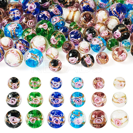 72Pcs 18 Styles Luminous Handmade Gold Sand Lampwork Beads LAMP-TA0001-39-1