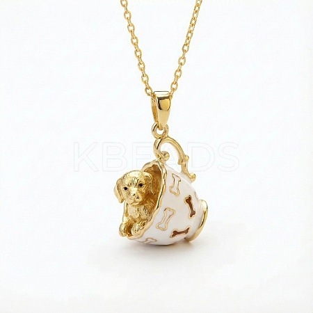 Brass White Enamel Animal Cup Pendant Necklaces for Women WG2B305-01-1
