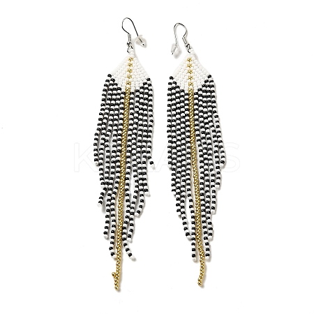 Bohemia Woven Glass Seed Bead Dangle Earrings EJEW-A046-04A-1
