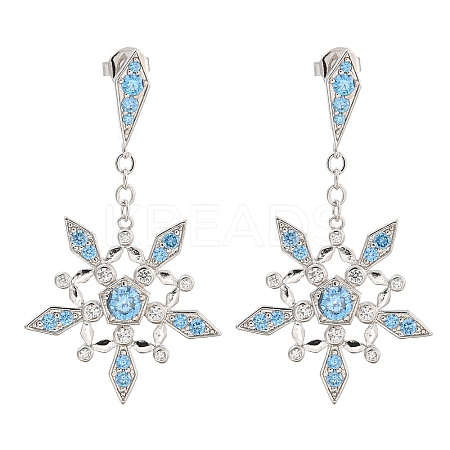 Rack Plating Brass Micro Pave Clear Cubic Zirconia Snowflake Dangle Stud Earrings EJEW-T021-03P-1