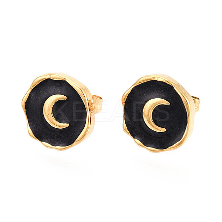 Nuggets with Moon 304 Stainless Steel Enamel Stud Earrings EJEW-T047-19G-1