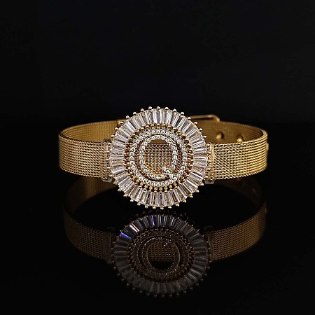 Brass Micro Pave Clear Cubic Zirconia Bangles for Women FS-WGA7409-38-1