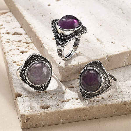 Natural Amethyst Adjustable Rings G-P560-03AS-07-1