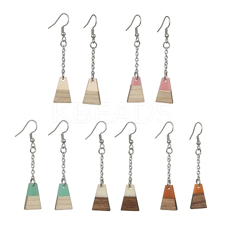 Two Tone Resin & Wood Trapezoid Dangle Earrings EJEW-JE05569-1