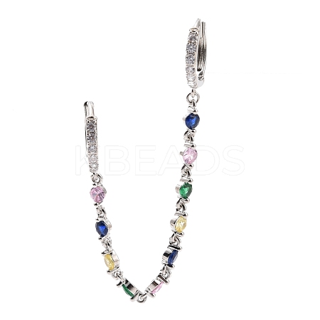 Colorful Cubic Zirconia Dangle Chains Double Hoop Earrings EJEW-C030-14P-1