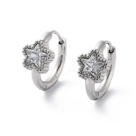 304 Stainless Steel Star Hoop Earrings EJEW-D095-22P-02-1