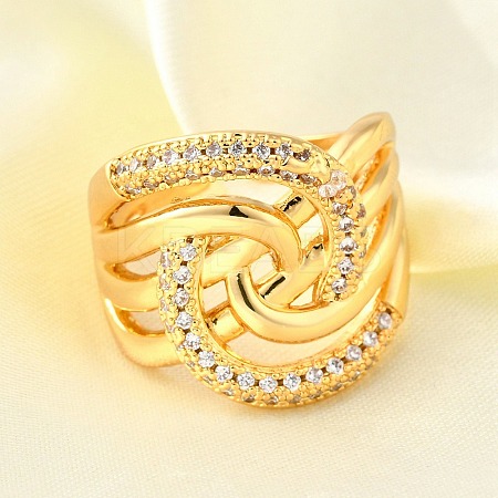 Brass Micro Pave Cubic Zirconia Adjustable Open Cuff Rings for Women RJEW-K292-07G-1