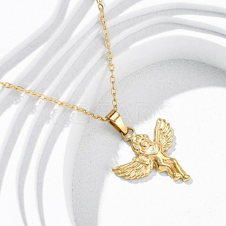 304 Stainless Steel Cupid Pendant Necklaces NJEW-H059-31G-1