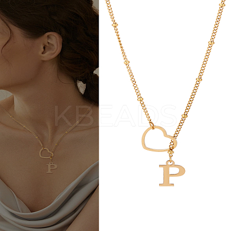 1Pc Letter & Heart Stainless Steel Lariat Necklaces for Women NJEW-LP0002-87G-P-1