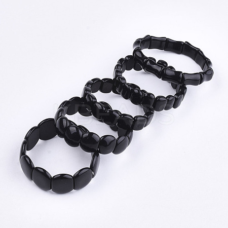 Natural Dyed & Heated Black Agate Stretch Bracelets BJEW-S039-05B-1