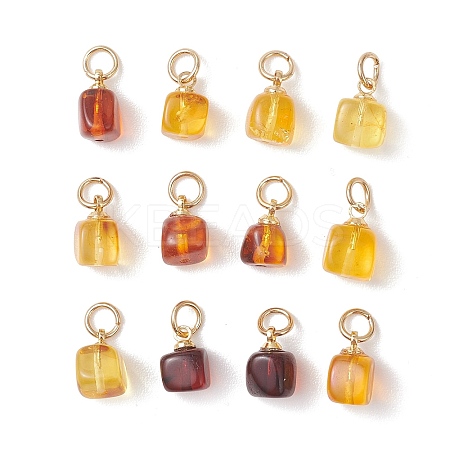 Natural Amber Cube Charms PALLOY-JF04971-01-1