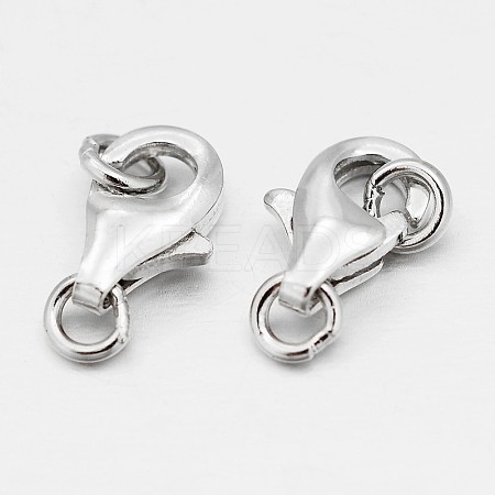 Anti-Tarnish Rhodium Plated 925 Sterling Silver Lobster Claw Clasps STER-O015-A-04-1