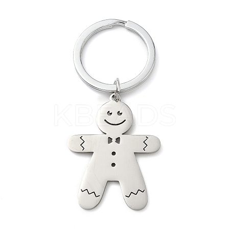 201 Stainless Steel Christmas Gingerbread Man Keychain LS-KEYC-H021-04P-1