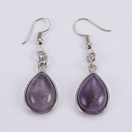 Natural Amethyst Dangle Earrings EJEW-F133-02B-1