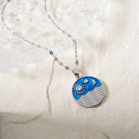 Elegant Brass Marine Blue Enamel Wave Sun Moon Pendant Necklaces LS-WB9731-1-1