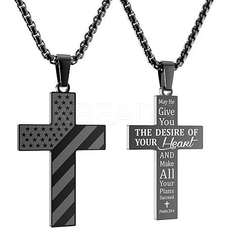 American Flag Bible Cross 304 Stainless Steel Pendant Necklaces for Men FS-WGFCD71-06-1