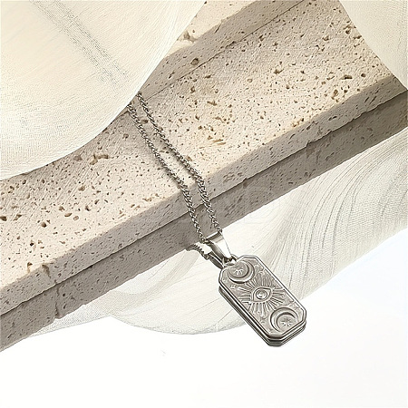 304 Stainless Steel Rectangle with Evil Eye Pendant Necklaces FS-WGC1FE7-01-1