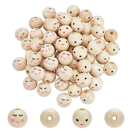 60Pcs 2 Styles Printed Wood European Beads WOOD-FG0001-45-1