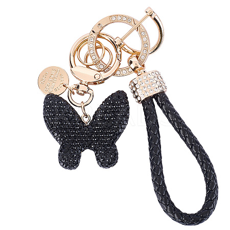 2Pcs 2 Styles PU Leather and Alloy Rhinestone Braided Keychain & Pendant Decorations KEYC-CN0001-11A-1