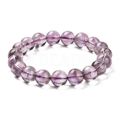 Natural Amethyst Round Beaded Stretch Bracelet BJEW-B071-01B-1