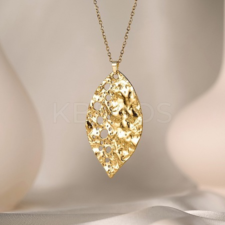 304 Stainless Steel Textured Hollow Pendant Necklaces for Women WG18037-02-1