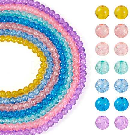 7 Strands 7 Colors Baking Paint Transparent Crackle Glass Bead Strands DGLA-TA0001-02-1
